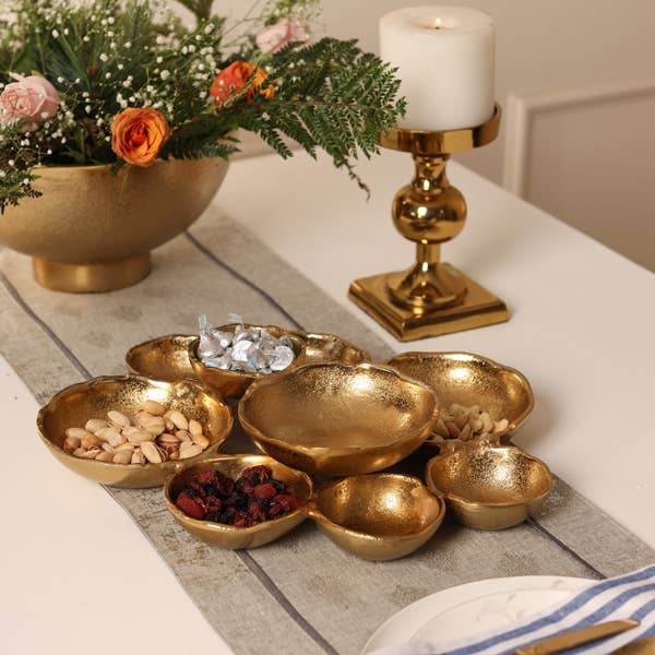 Gold Aluminum Textured 9-Bowl Cluster Platter